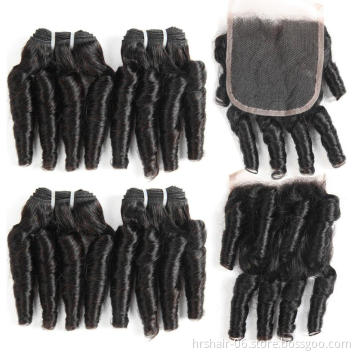 Bouncy Curl Weave Funmi Hair Bundles With Closure Spiral Curly Weave Bundles With Lace Closure 4x4 Unprocessed natural hair